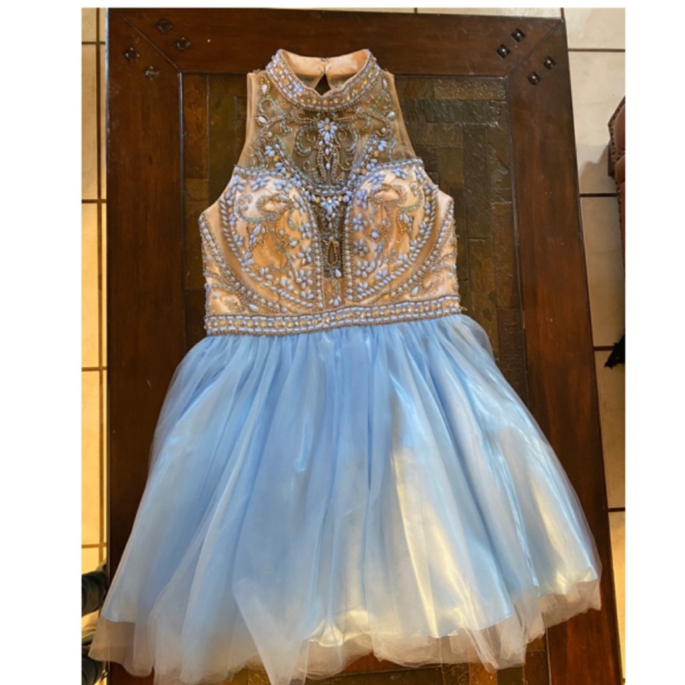 Light Blue Beaded Short Prom Dress Size 11/12